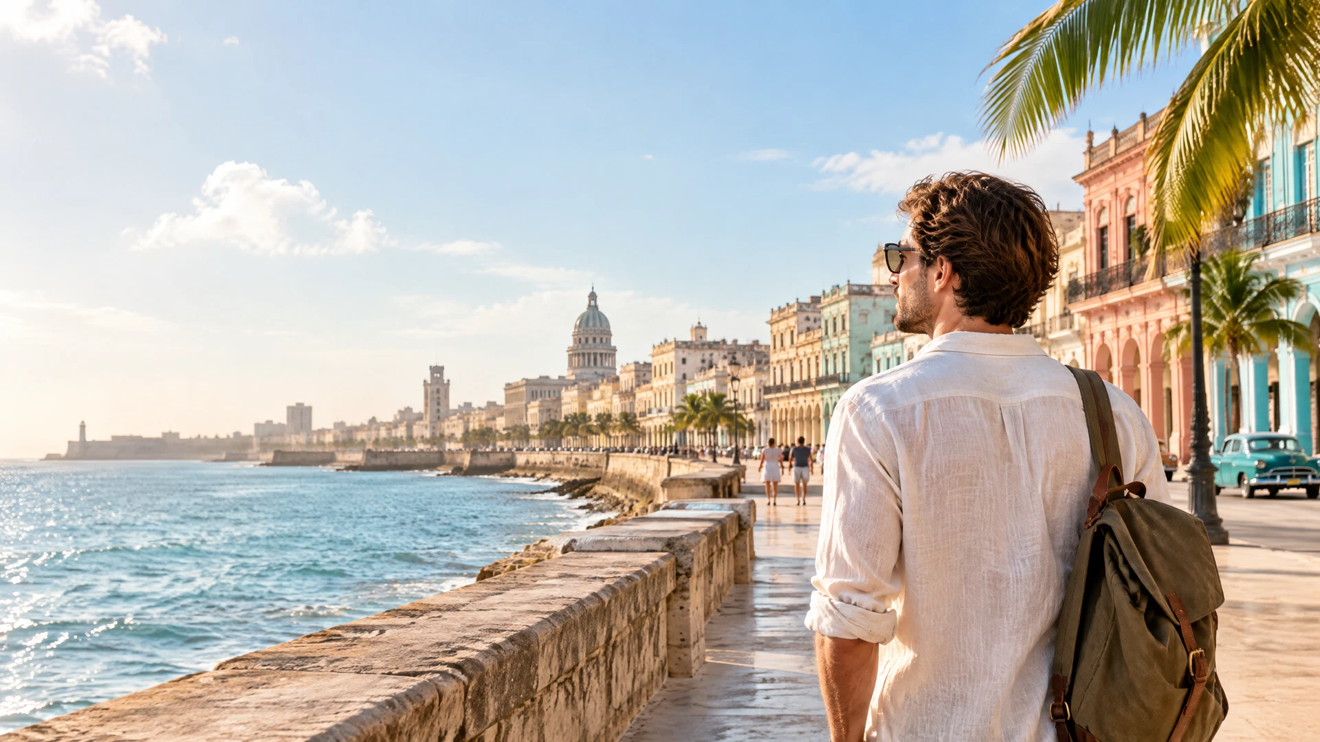 Voyageur sur le front de mer de La Havane à Cuba